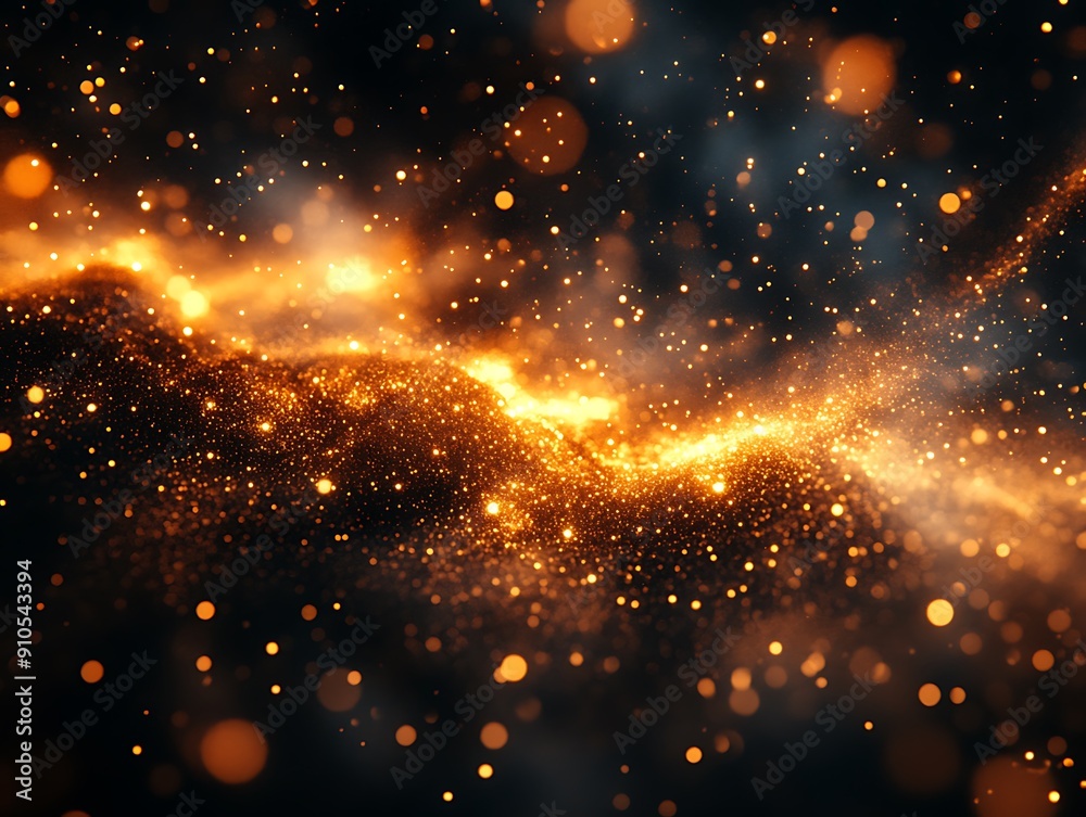 Obraz premium Golden Galactic Glow, gold and black. defocused, banner 