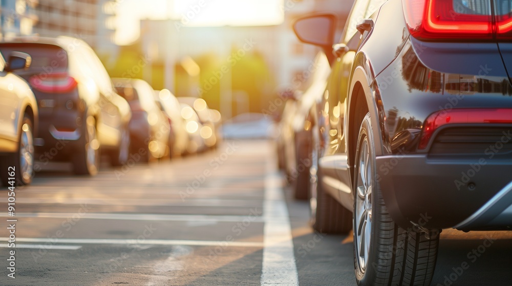 Car parked at outdoor parking lot. Used car for sale and rental service. Automobile parking area. Car dealership and dealer agent concept. Car parked at outdoor parking lot. Used car for sale and rental service. Automobile parking area. Car dealership and dealer agent concept.
