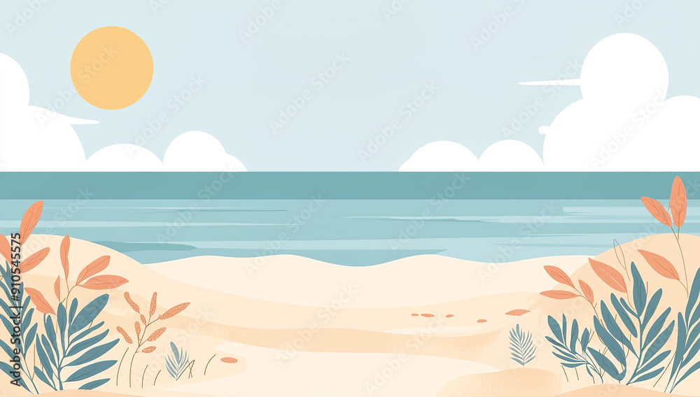 Sandy beach with sand dunes and plants on the sea background, flat... Sandy beach with sand dunes and plants on the sea background, flat...