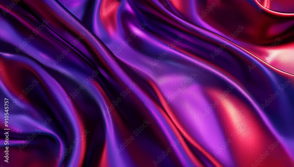 Red and purple silk satin background, close-up of waves on the...