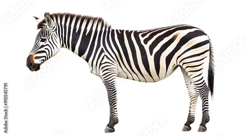 Side view pfoto of a zebra isolated on transparent background, african wildlife animal profile, png file photo