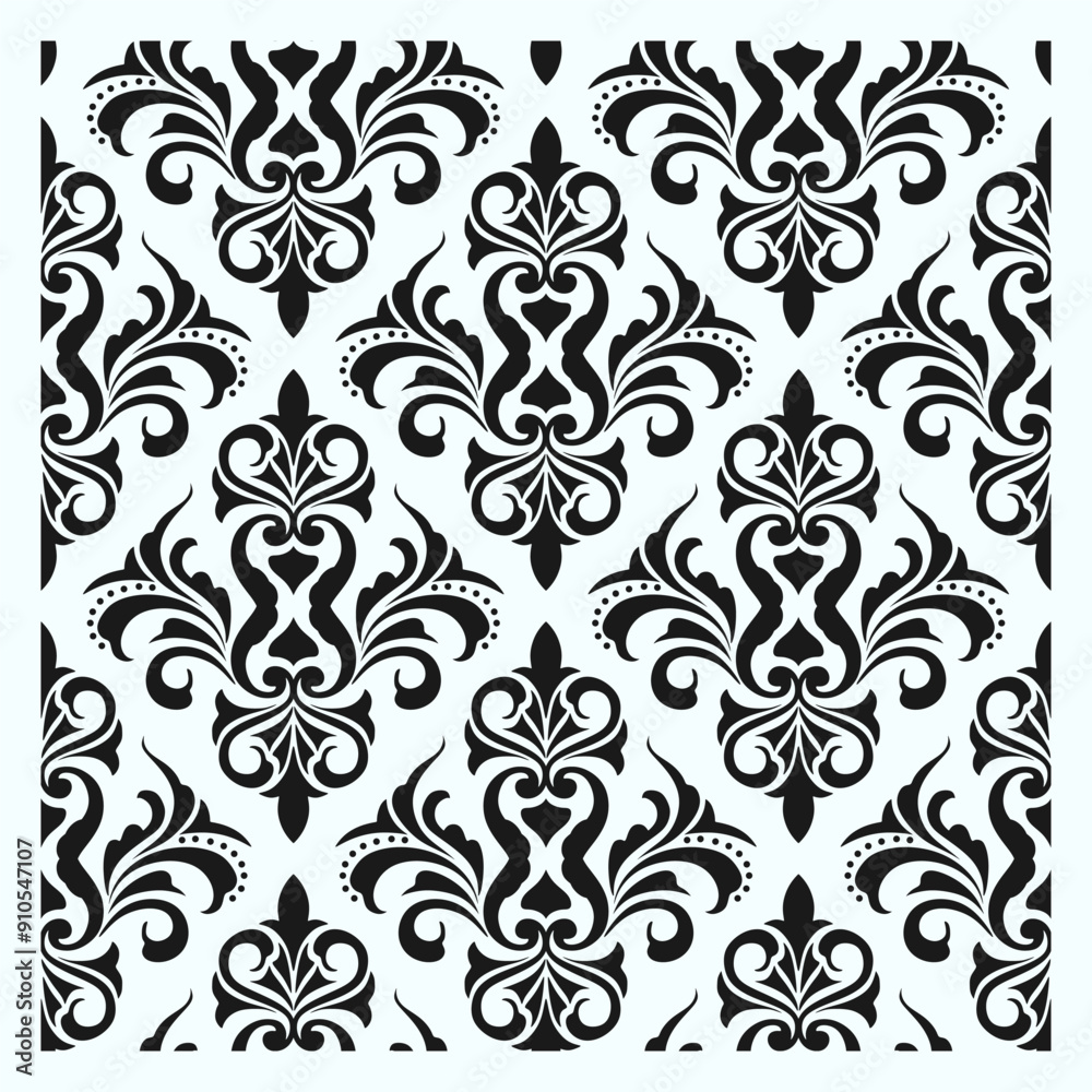 Damask seamless pattern. Vector abstract floral ornament element, Vintage illustration