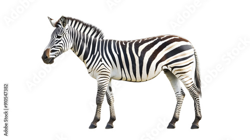 Side view pfoto of a zebra isolated on transparent background, african wildlife animal profile, png file