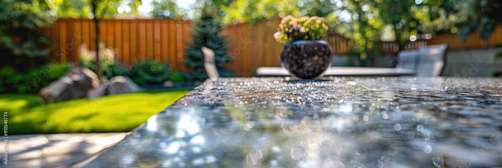 Fototapeta premium clean granite countertop in the backyard
