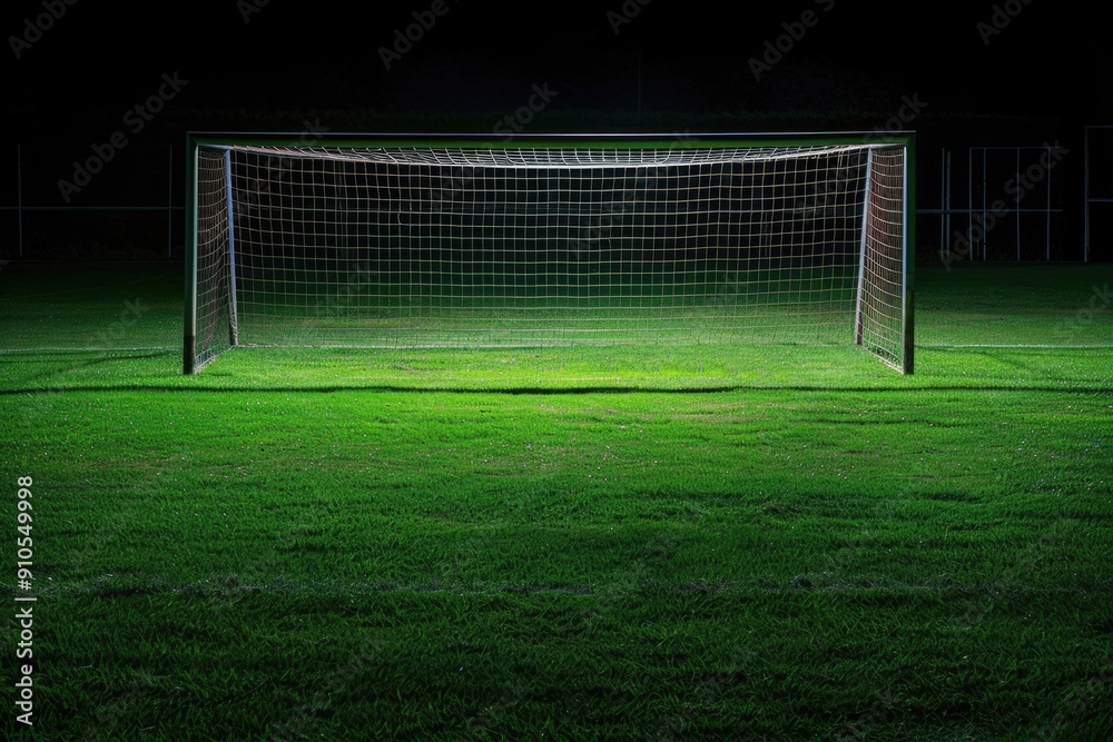 Fototapeta premium A soccer goal on a soccer field under the stars