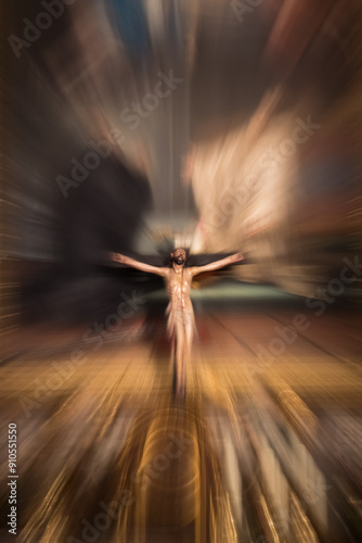 Zoom of Christ wood carving in Spain