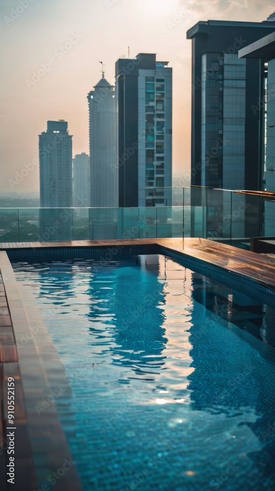 Obraz premium Swimming Pool Overlooking City Skyline