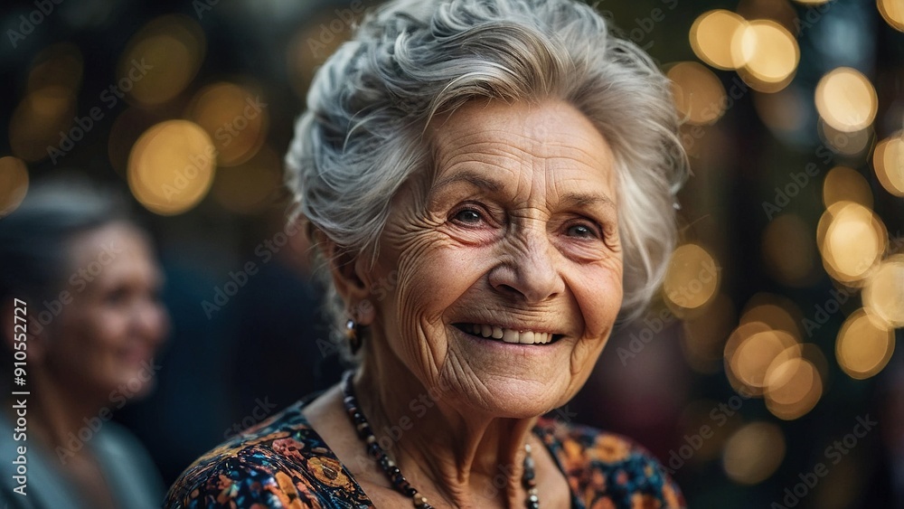 Elderly Woman Smiling in a Lush Garden During Late Afternoon Sunlight Elderly Woman Smiling in a Lush Garden During Late Afternoon Sunlight
