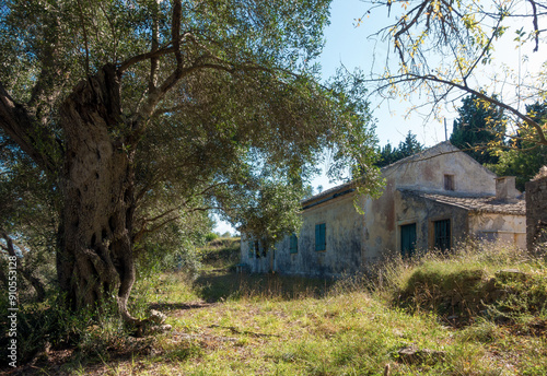 Architecture in the village up the mountain of Othonoi island, Greece