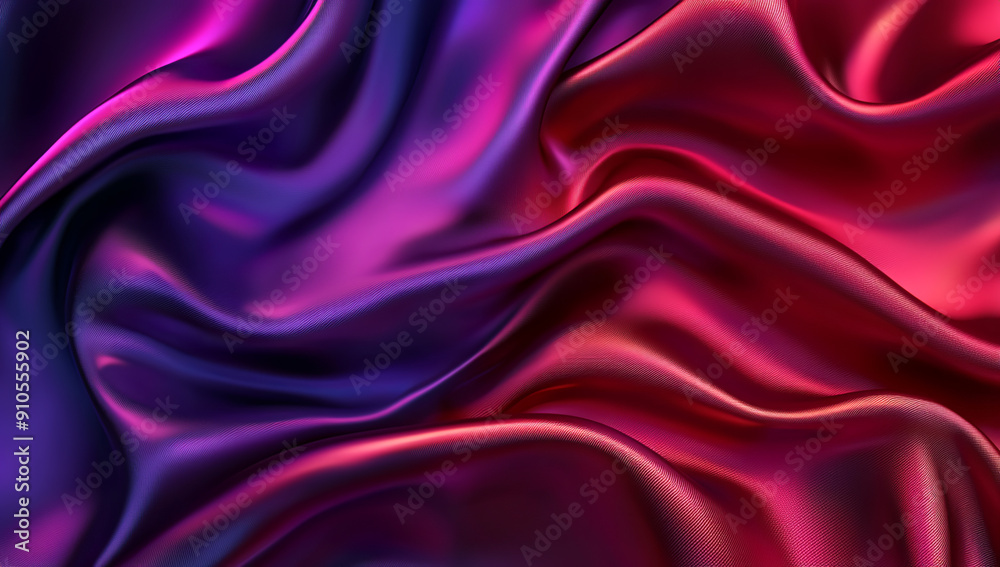 Fototapeta premium Abstract background with red and purple satin fabric, 3D rendering....