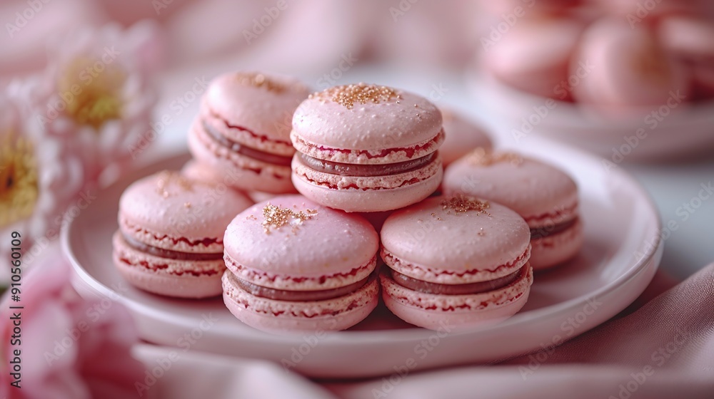Pink Macarons with Chocolate Filling Pink Macarons with Chocolate Filling