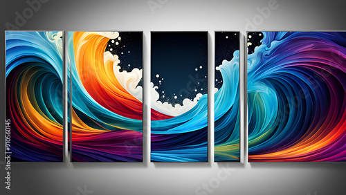 Contemporary Abstract Art Panels: Vibrant Color Wave Designs photo