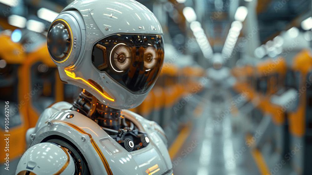 Fototapeta premium Robot Working in Factory, High-Tech Manufacturing, Industry 4.0