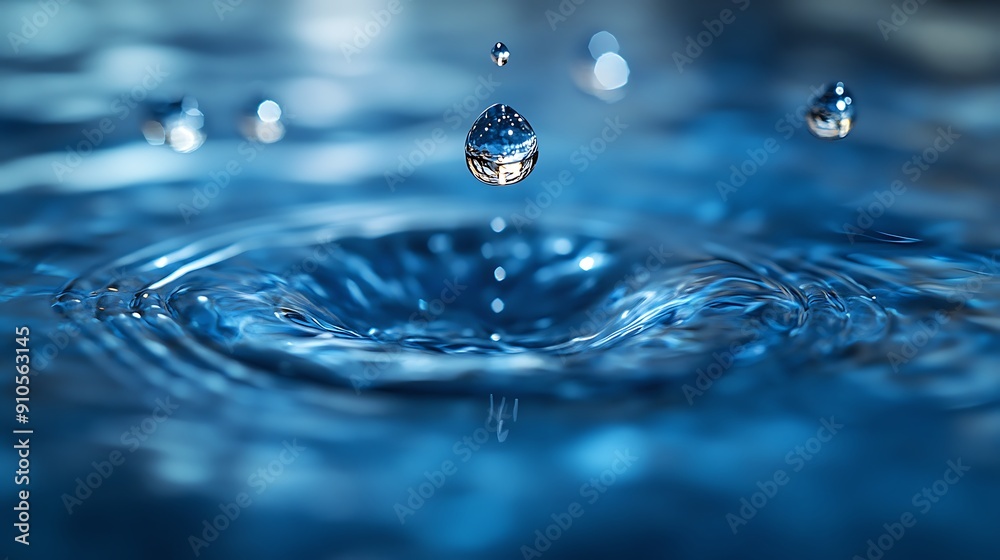 Close-up view of water droplets on a blue background Close-up view of water droplets on a blue background