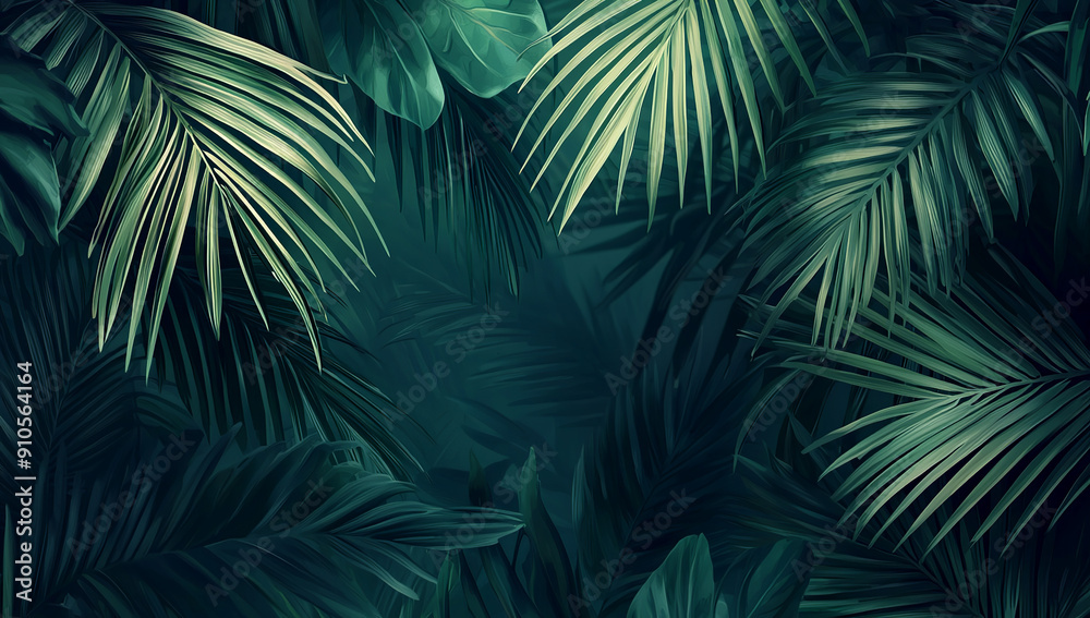 A background of palm leaves in a realistic style, with a dark green... A background of palm leaves in a realistic style, with a dark green...