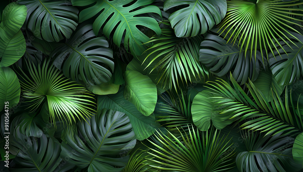3d render, palm leaves background, green tropical jungle wallpaper,... 3d render, palm leaves background, green tropical jungle wallpaper,...