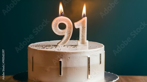 91st birthday cake with candles, Ninety-one birthday celebration, 91 years celebration photo