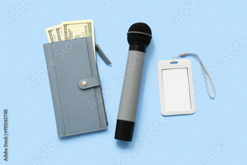 Wallet with money, micropho...