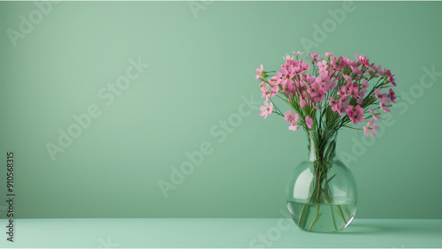 flowers in vase against green background.  Concept Home decor, Floral arrangements,  Minimalist style