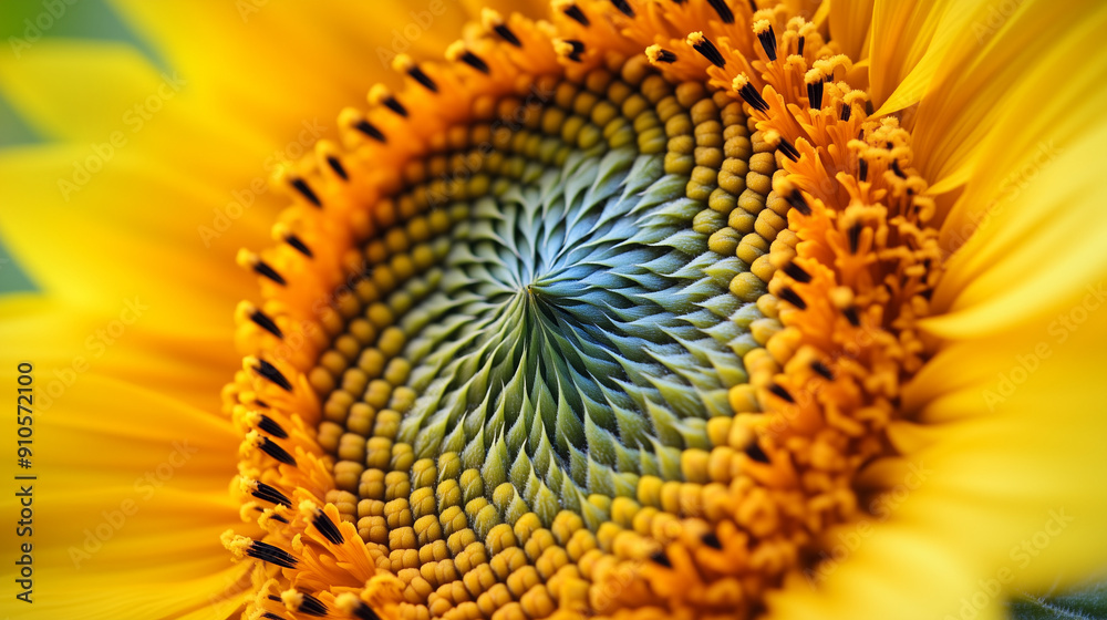 Sunflower's Natural Fibonacci Spiral Pattern in Close-Up