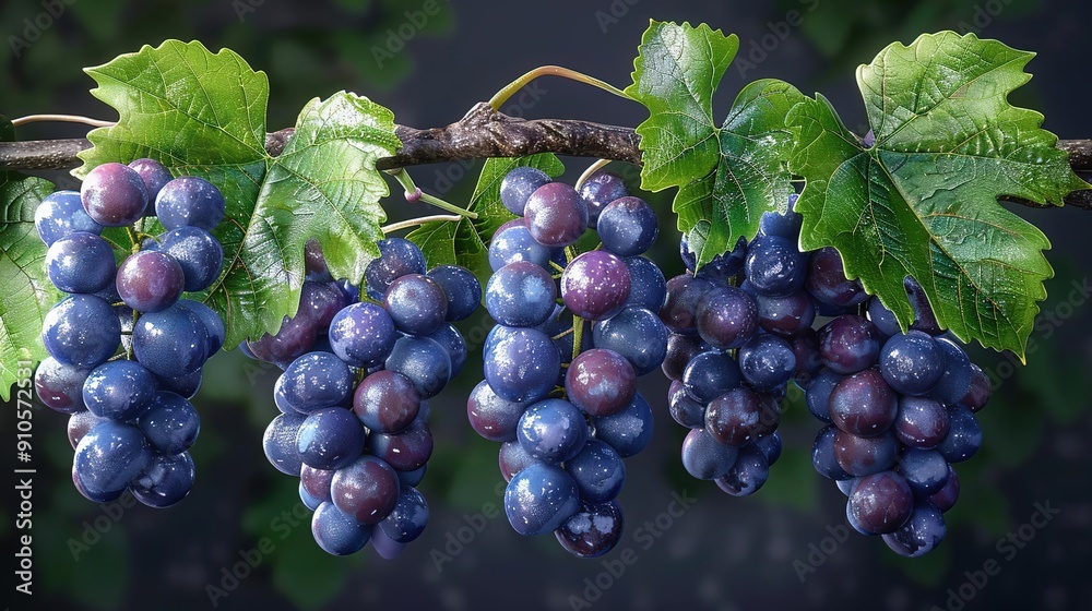 Fototapeta premium 3D Render of a Bunch of Grapes Hanging from a Vine