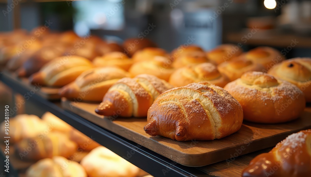 Freshly Baked Bread Rolls on Display in Bakery. Freshly Baked Bread Rolls on Display in Bakery.