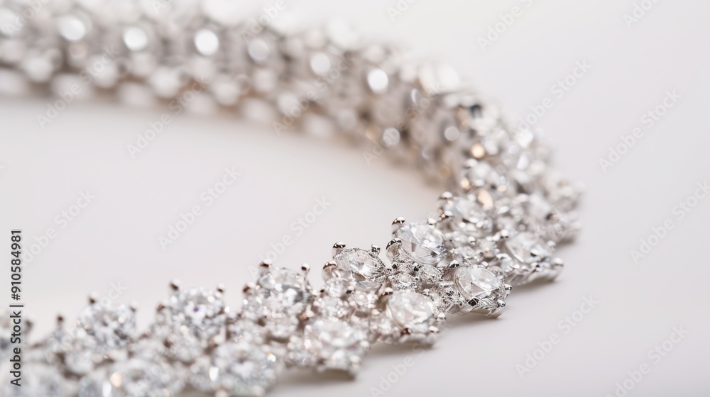 Stunning diamond necklace rests on a pristine white surface, glistening in the light Stunning diamond necklace rests on a pristine white surface, glistening in the light