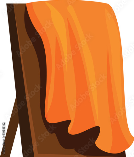 Orange cloth covering a wooden easel, suggesting an upcoming art unveiling ceremony