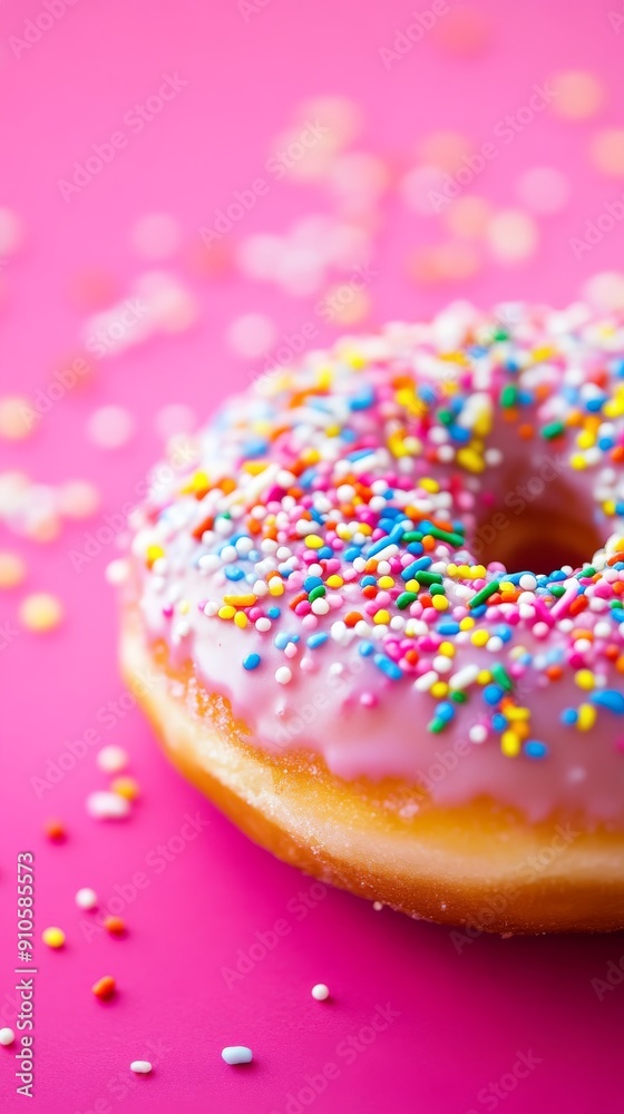 Close-up of a donut with pink Close-up of a donut with pink