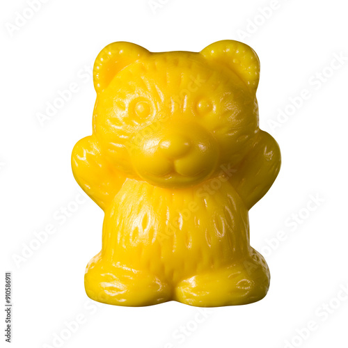 Single yellow bear counter for teaching math to school children on white background