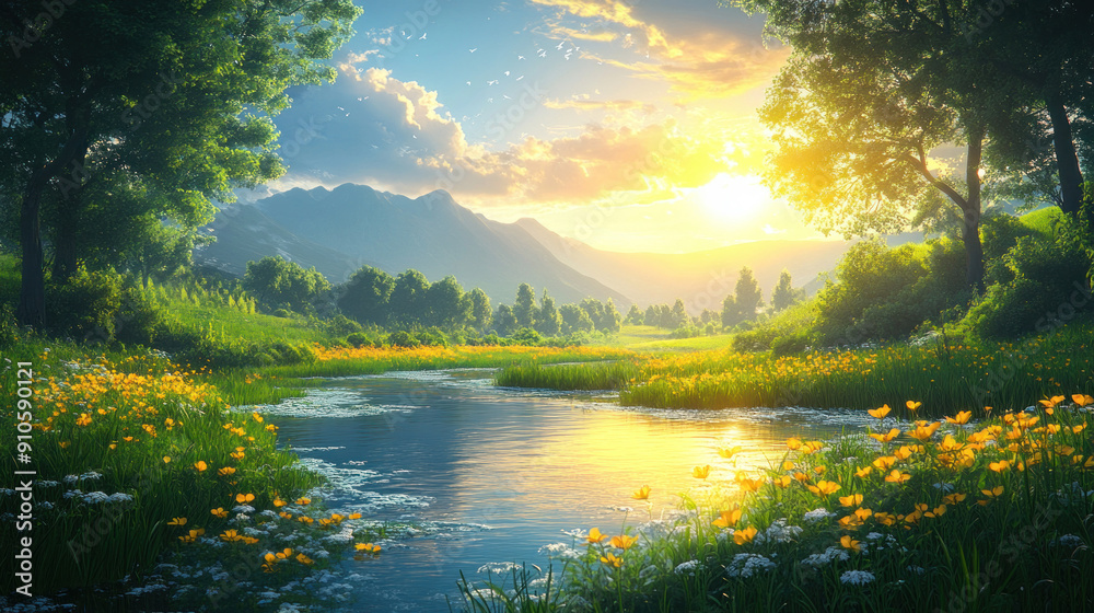 Calming nature scene with a focus on mental well-being and its positive effects on the heart. Calming nature scene with a focus on mental well-being and its positive effects on the heart.