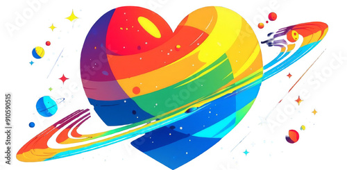 abstract rainbow heart   with  rainbow circle 