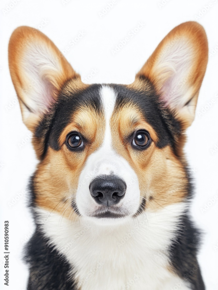 Pembroke Welsh Corgi dog face close-up, isolated on white background Pembroke Welsh Corgi dog face close-up, isolated on white background