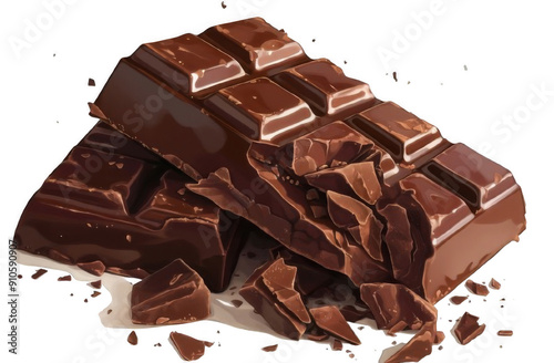 Chocolate Pieces Cracking on Transparent and White Background. Dessert and Sweet Treats Concepts.