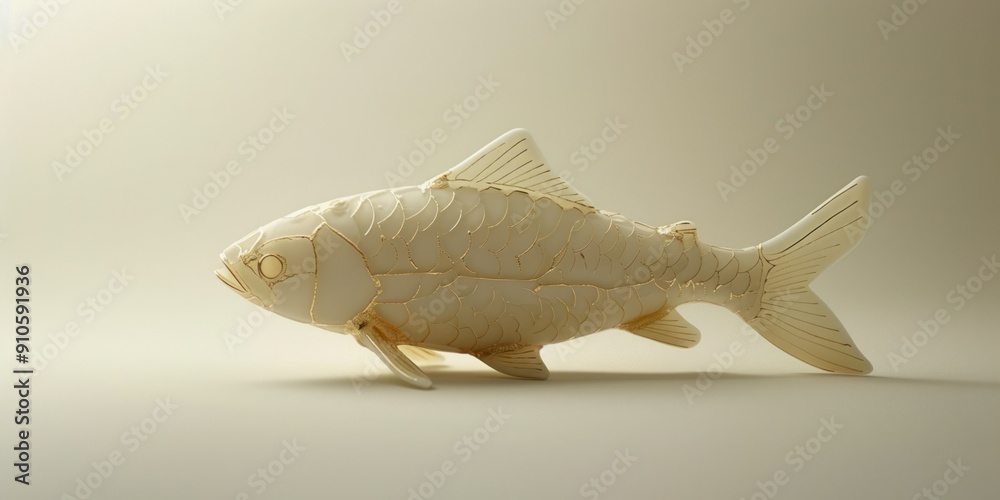Kintsugi Fish Kintsugi ceramic fish figurine repaired with gold, showcasing ...