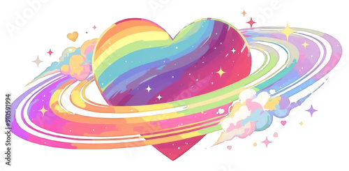 abstract rainbow heart   with  rainbow circle 