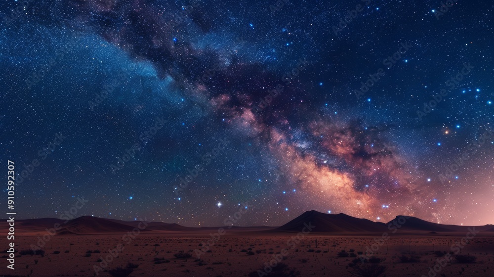 Obraz premium desert at night with a beautiful starry sky