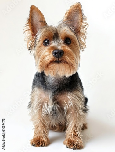 Yorkshire Terrier dog sitting, isolated on white background photo