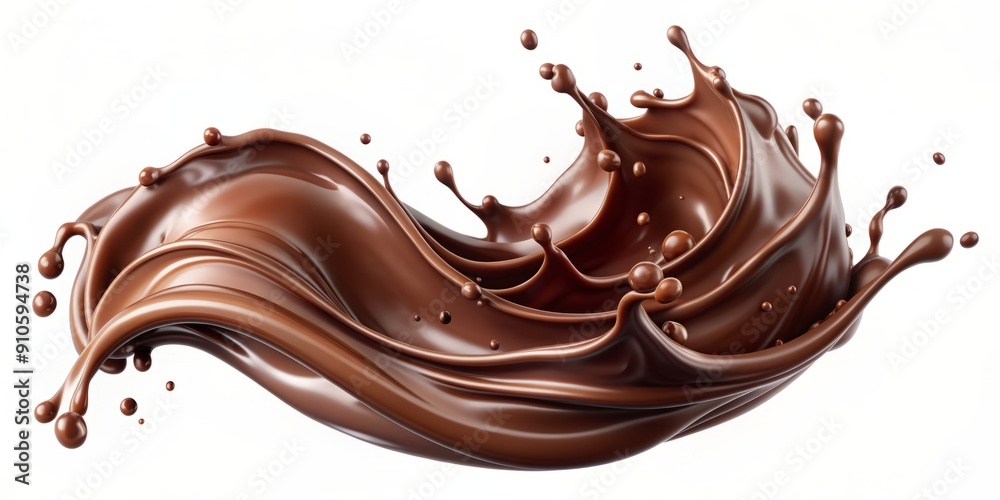Rich dark brown chocolate liquid swirls and splashes with tiny foundation bubbles, flowing in a wavy form, isolated on a transparent background, exuding decadence and indulgence. Rich dark brown chocolate liquid swirls and splashes with tiny foundation bubbles, flowing in a wavy form, isolated on a transparent background, exuding decadence and indulgence.