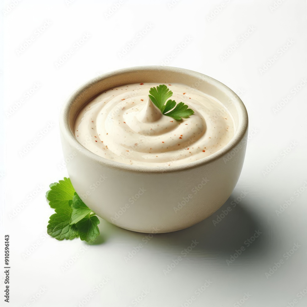 White bowl of chipotle aioli sauce isolated on a white background White bowl of chipotle aioli sauce isolated on a white background