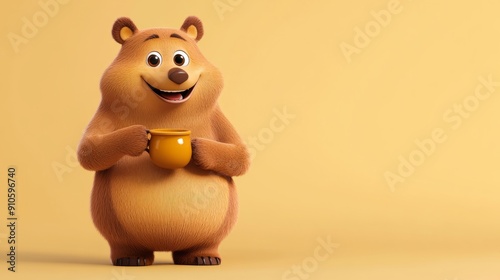 Cute Cartoon Bear Holding Honey - 3D Rendered Illustration