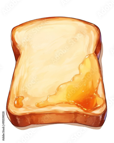 Slice of Toasted Bread with Honey Isolated on Transparent Background. Breakfast and Sweet Food Concepts.