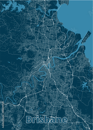 Brisbane, Australia artistic blueprint map poster