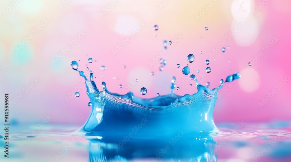 Blue water splash with colorful bokeh background