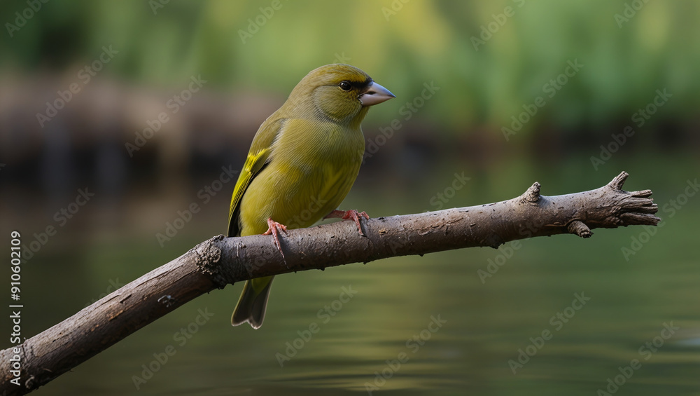 Obraz premium a yellow wagtail on a branch in the morning