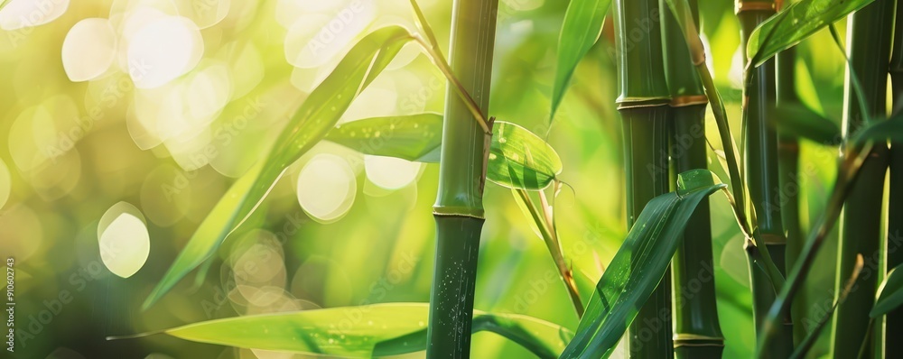 Fototapeta premium Renewable resource utilization, bamboo plantation, selective focus, ecofriendly materials, dynamic, Blend mode, green landscape