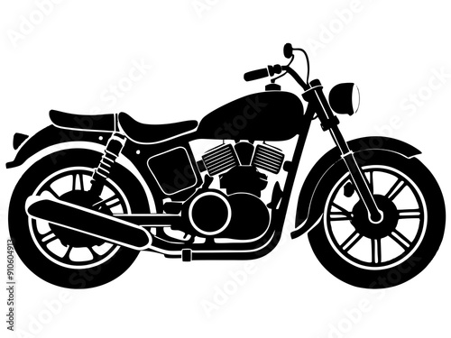 Vintage Motorcycle Silhouette Logo Icon Vector Illustration - Black Outline Clipart Design on White Background