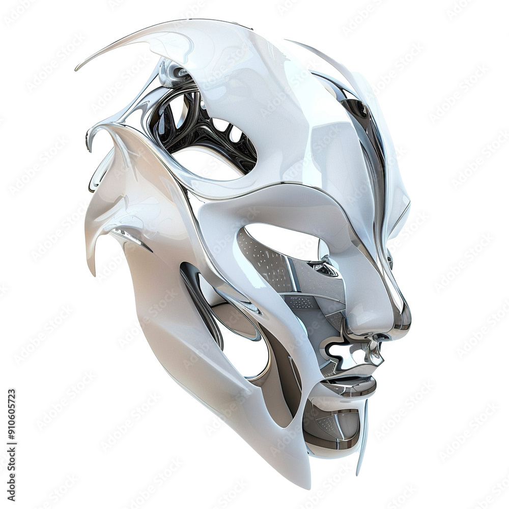Futuristic White and Silver Mask with Intricate Details Futuristic White and Silver Mask with Intricate Details