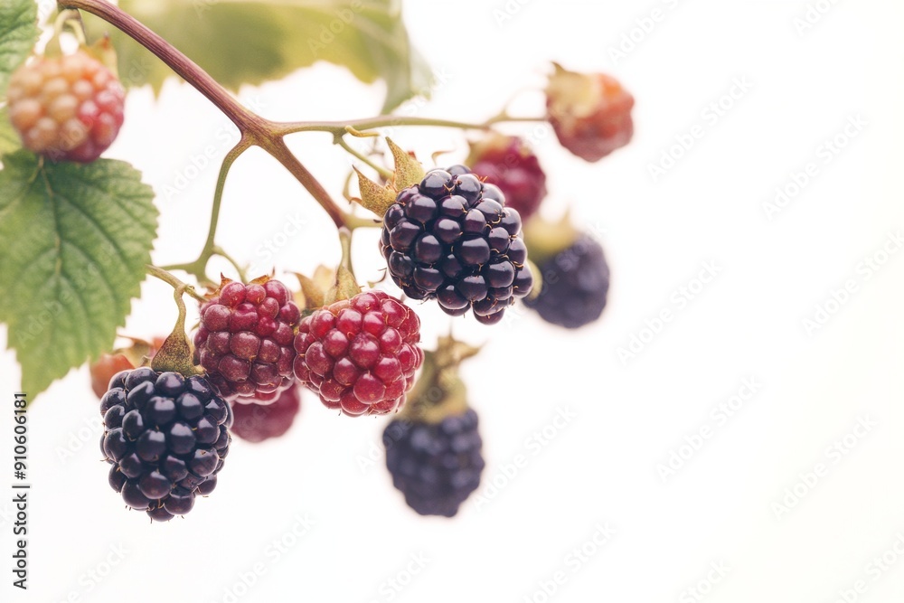 Mystic photo of Apache Blackberry on the vine, isolated on white background Mystic photo of Apache Blackberry on the vine, isolated on white background