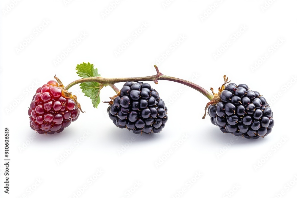 Mystic photo of Triple Crown Blackberry on the vine, isolated on white background Mystic photo of Triple Crown Blackberry on the vine, isolated on white background